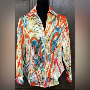 Mishca colorful Art Deco zip-up tailored blouse - Size Medium